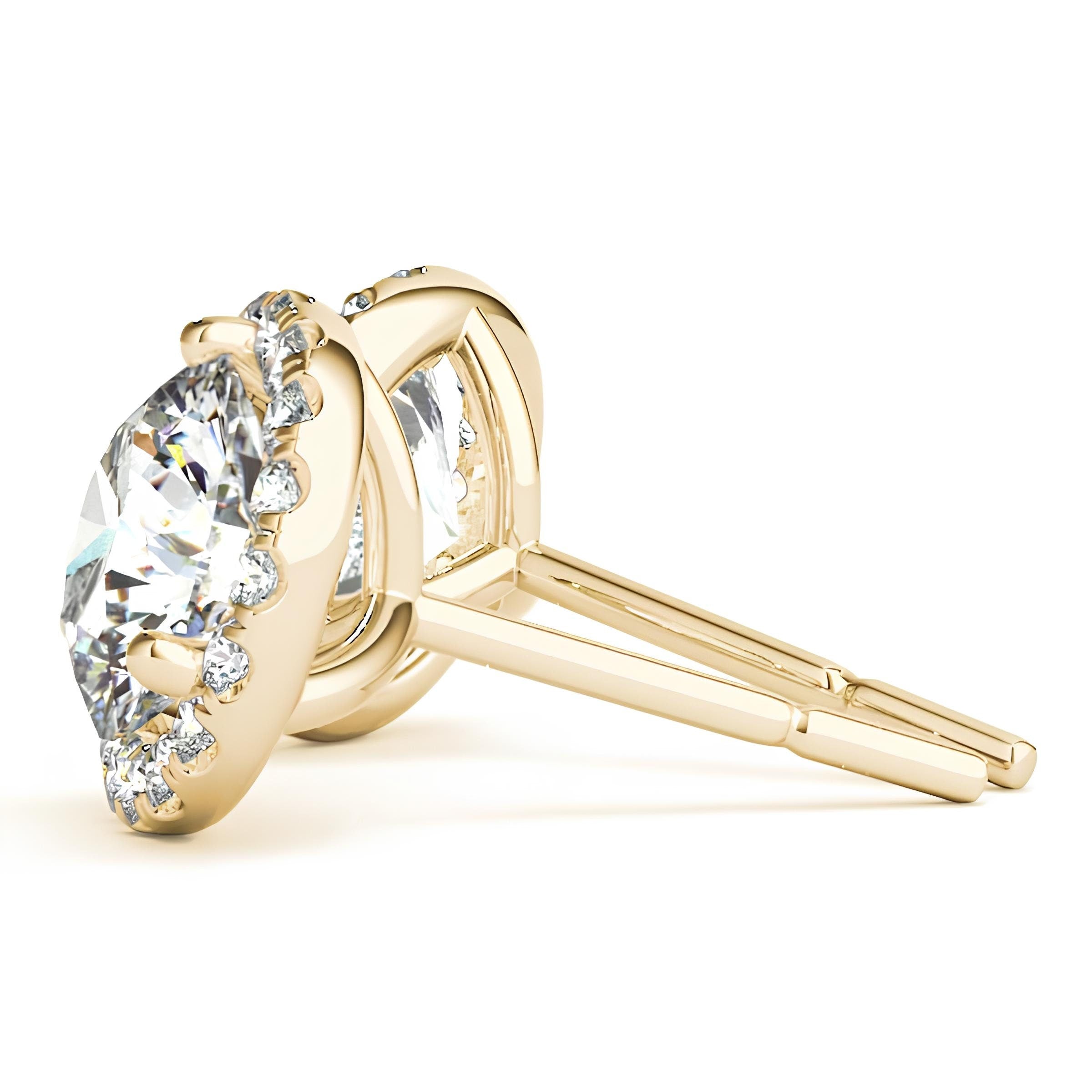 Halo Stud Earrings with 0.25–4.00 Carat EF VS/SI Round Cut Lab-Grown Diamonds 14K Gold Diamond Studs for Women